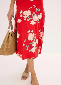 bonprix Kleider|Kurzgrößen|Jerseykleid rot geblümt