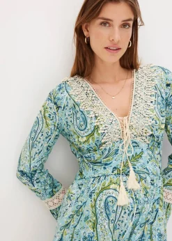 bonprix Bekleidung·Pullover & Strickjacken|Kleider|Jerseykleid mint/grün paisley