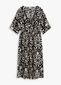 bonprix Bekleidung·Pullover & Strickjacken|Kleider|Jerseykleid schwarz/weiß bedruckt