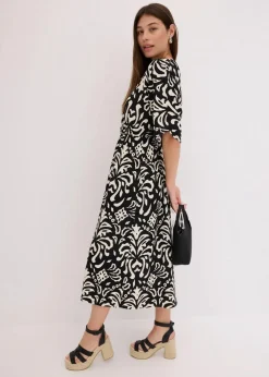bonprix Bekleidung·Pullover & Strickjacken|Kleider|Jerseykleid schwarz/weiß bedruckt