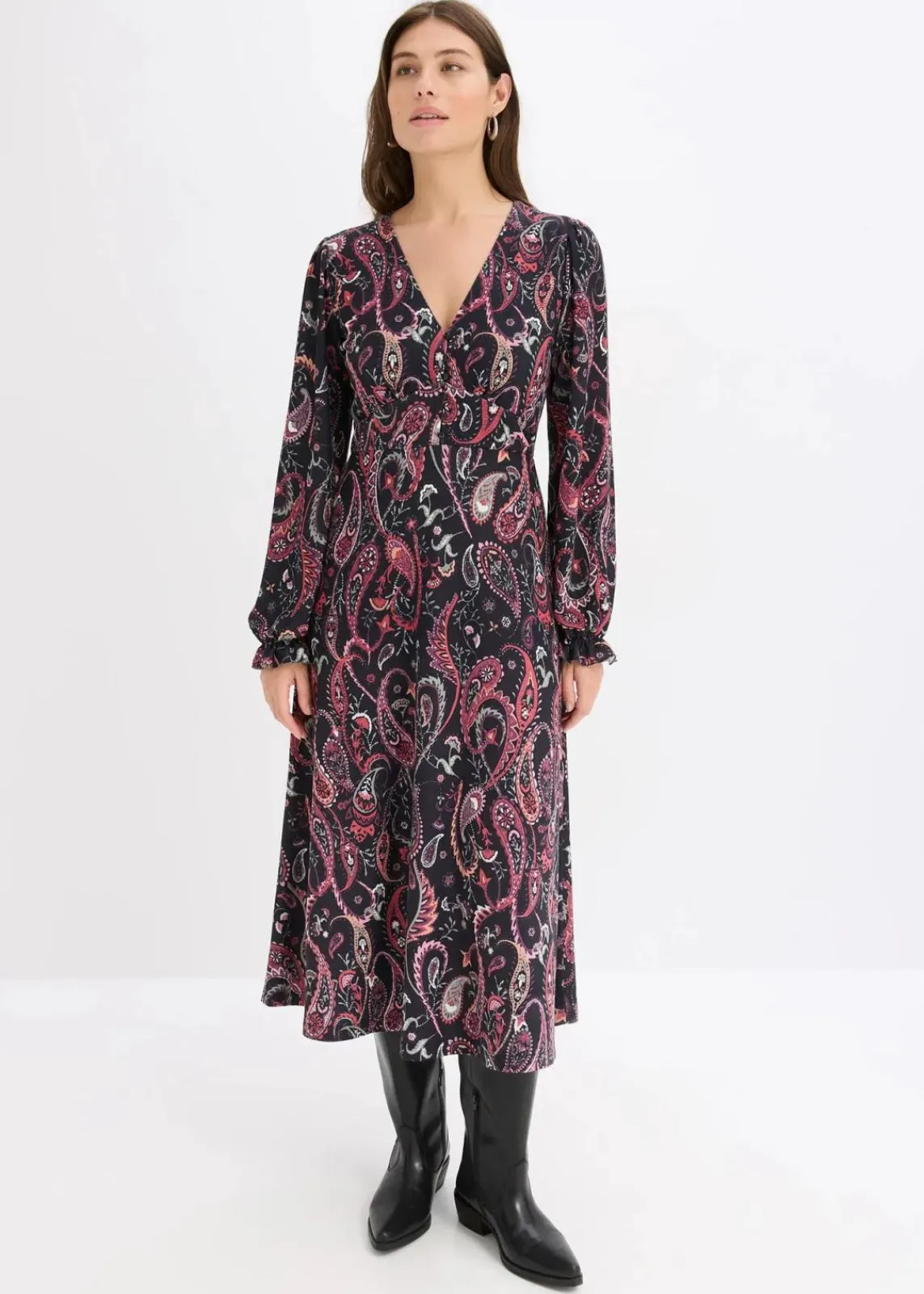 bonprix Bekleidung·Pullover & Strickjacken|Kleider|Jerseykleid schwarz paisley