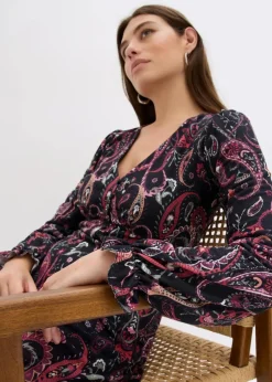 bonprix Bekleidung·Pullover & Strickjacken|Kleider|Jerseykleid schwarz paisley