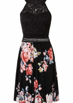 bonprix Bekleidung·Pullover & Strickjacken|Kleider|Jerseykleid schwarz/rosa geblümt