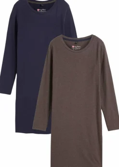 bonprix Kleider|Basics|Jerseykleid aus Baumwolle mit Stretch (2er Pack) dunkelblau+anthrazit meliert