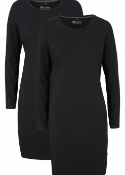 bonprix Kleider|Basics|Jerseykleid aus Baumwolle mit Stretch (2er Pack) schwarz+schwarz