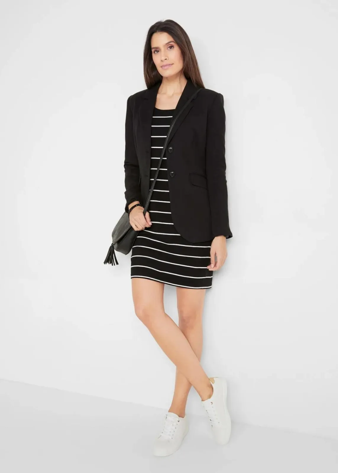 bonprix Kleider|Basics|Jerseykleid aus Baumwolle mit Stretch schwarz/weiß gestreift