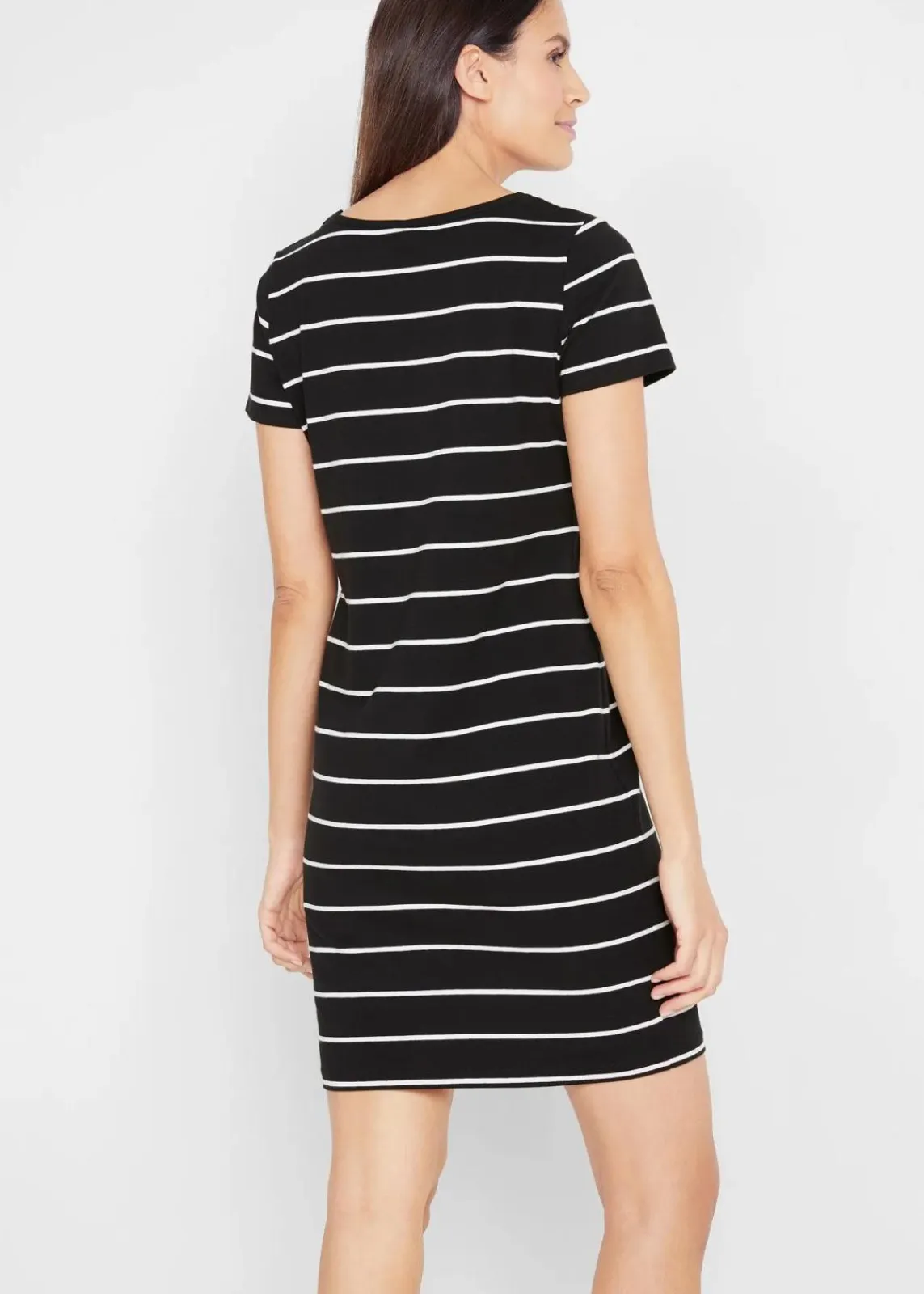 bonprix Kleider|Basics|Jerseykleid aus Baumwolle mit Stretch schwarz/weiß gestreift