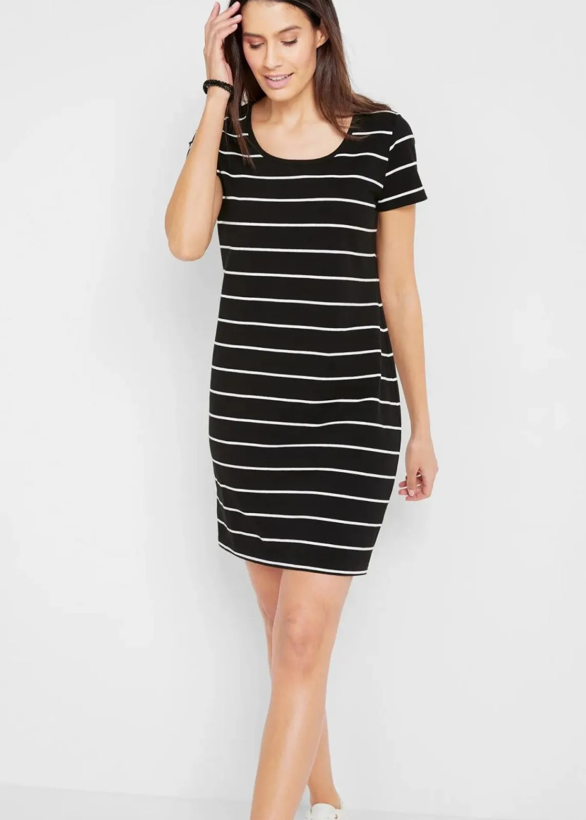 bonprix Kleider|Basics|Jerseykleid aus Baumwolle mit Stretch schwarz/weiß gestreift