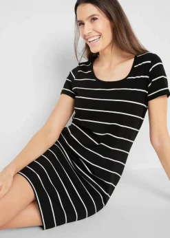 bonprix Kleider|Basics|Jerseykleid aus Baumwolle mit Stretch schwarz/weiß gestreift