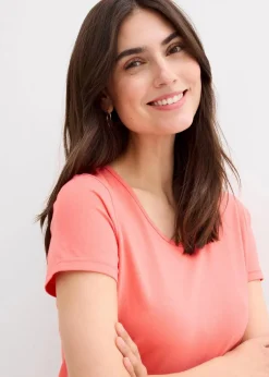 bonprix Kleider|Basics|Jerseykleid aus Bio-Baumwolle mit Stretch helllachs