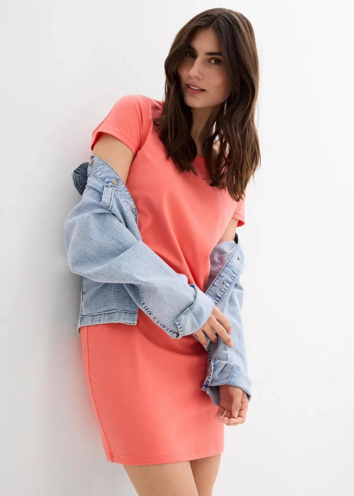 bonprix Kleider|Basics|Jerseykleid aus Bio-Baumwolle mit Stretch helllachs