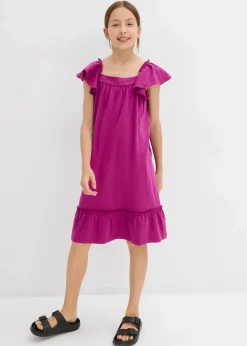 bonprix Mädchen 2-8 Jahre·Nachhaltigere Materialien|Mädchen 9-16 Jahre·Nachhaltigere Materialien|Jerseykleid aus elastischerm Bio-Baumwoll-Mix violettorchidee
