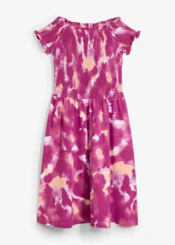 bonprix Mädchen 2-8 Jahre·Nachhaltigere Materialien|Mädchen 9-16 Jahre·Nachhaltigere Materialien|Jerseykleid aus elastischem Bio-Baumwoll-Mix violettorchidee/melba/wollweiß bedruckt