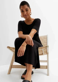 bonprix Bekleidung·Pullover & Strickjacken|Kleider|Jerseykleid aus fließendem Viskose-Mix schwarz