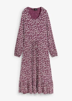 bonprix Bekleidung·Pullover & Strickjacken|Kleider|Jerseykleid aus fließendem Viskose-Mix aubergine geblümt