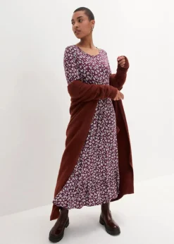 bonprix Bekleidung·Pullover & Strickjacken|Kleider|Jerseykleid aus fließendem Viskose-Mix aubergine geblümt