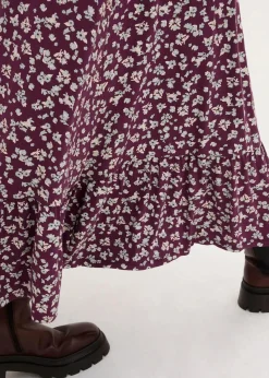 bonprix Bekleidung·Pullover & Strickjacken|Kleider|Jerseykleid aus fließendem Viskose-Mix aubergine geblümt