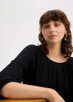 bonprix Bekleidung·Pullover & Strickjacken|Kleider|Jerseykleid aus fließendem Viskose-Mix schwarz