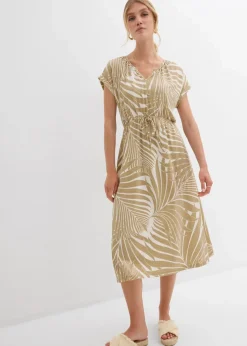 bonprix Bekleidung·Pullover & Strickjacken|Kleider|Jerseykleid aus fließendem Viskose-Mix wollweiß/new beige bedruckt