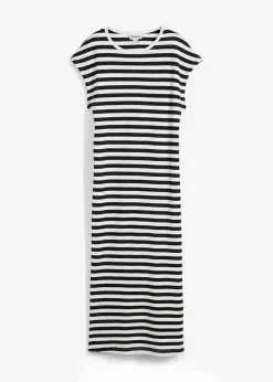 bonprix Nachhaltigere Materialien|Kleider|Jerseykleid aus reiner Baumwolle schwarz/wollweiß gestreift