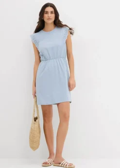 bonprix Kleider|Bekleidung·Pullover & Strickjacken|Jerseykleid aus reiner Baumwolle softblau