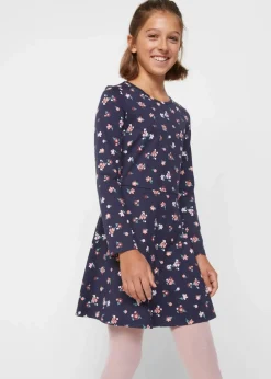 bonprix Mädchen 9-16 Jahre·Mehrfachpacks|Mädchen 9-16 Jahre·Kleider & Jumpsuits|Jerseykleid aus reiner Bio-Baumwolle (2er-Pack) dunkelblau+rhododendronrot geblümt