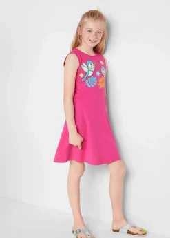 bonprix Mädchen 2-8 Jahre·Nachhaltigere Materialien|Mädchen 9-16 Jahre·Nachhaltigere Materialien|Jerseykleid aus reiner Bio-Baumwolle (3er Pack) softminze + tiefviolett + pinklady