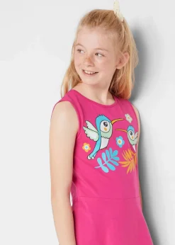 bonprix Mädchen 2-8 Jahre·Nachhaltigere Materialien|Mädchen 9-16 Jahre·Nachhaltigere Materialien|Jerseykleid aus reiner Bio-Baumwolle (3er Pack) softminze + tiefviolett + pinklady