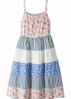 bonprix Mädchen 9-16 Jahre·Kleider & Jumpsuits|Mädchen 2-8 Jahre·Nachhaltigere Materialien|Jerseykleid aus reiner Bio-Baumwolle wollweiß/mittelblau bedruckt