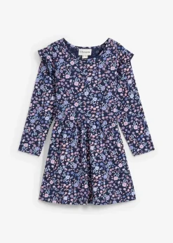 bonprix Mädchen 2-8 Jahre·Nachhaltigere Materialien|Mädchen 9-16 Jahre·Nachhaltigere Materialien|Jerseykleid aus reiner Bio-Baumwolle dunkelblau geblümt