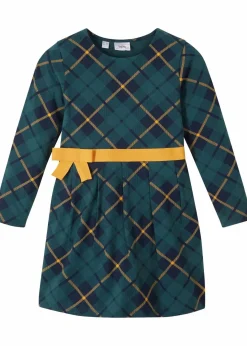 bonprix Mädchen 9-16 Jahre·Kleider & Jumpsuits|Mädchen 2-8 Jahre·Nachhaltigere Materialien|Jerseykleid aus reiner Bio-Baumwolle petrolgrün/honig kariert