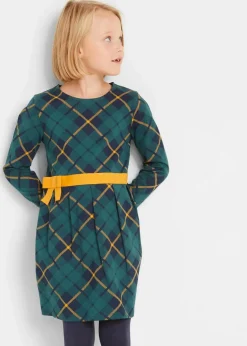 bonprix Mädchen 9-16 Jahre·Kleider & Jumpsuits|Mädchen 2-8 Jahre·Nachhaltigere Materialien|Jerseykleid aus reiner Bio-Baumwolle petrolgrün/honig kariert