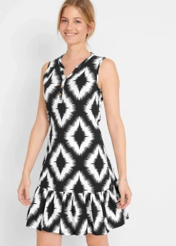 bonprix Bekleidung·Pullover & Strickjacken|Kleider|Jerseykleid aus softem Baumwoll-Mix schwarz bedruckt