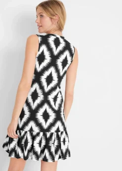 bonprix Bekleidung·Pullover & Strickjacken|Kleider|Jerseykleid aus softem Baumwoll-Mix schwarz bedruckt