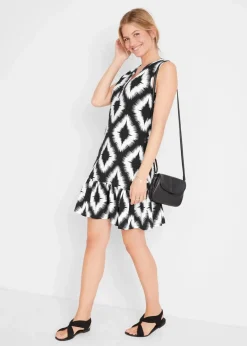 bonprix Bekleidung·Pullover & Strickjacken|Kleider|Jerseykleid aus softem Baumwoll-Mix schwarz bedruckt