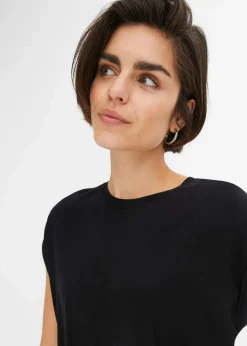 bonprix Bekleidung·Pullover & Strickjacken|Kleider|Jerseykleid aus Viskose-Mix schwarz/koralle geblümt