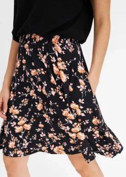 bonprix Bekleidung·Pullover & Strickjacken|Kleider|Jerseykleid aus Viskose-Mix schwarz/koralle geblümt