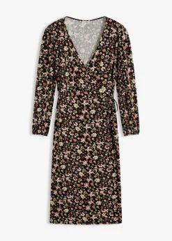 bonprix Bekleidung·Pullover & Strickjacken|Jerseykleid aus Viskose-Mix schwarz geblümt