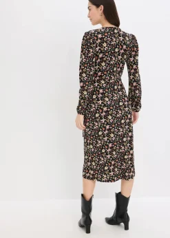 bonprix Bekleidung·Pullover & Strickjacken|Jerseykleid aus Viskose-Mix schwarz geblümt