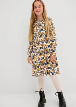 bonprix Mädchen 9-16 Jahre·Mehrfachpacks|Mädchen 9-16 Jahre·Kleider & Jumpsuits|Jerseykleid (2er Pack) aus reiner Bio-Baumwolle wollweiß+dunkelblau bedruckt