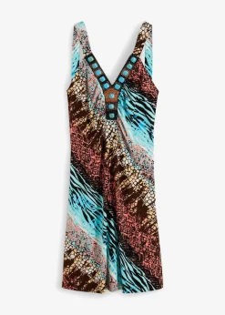 bonprix Bekleidung·Pullover & Strickjacken|Kleider|Jerseykleid in A-Linie türkis bedruckt