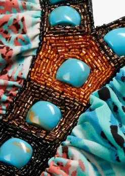 bonprix Bekleidung·Pullover & Strickjacken|Kleider|Jerseykleid in A-Linie türkis bedruckt