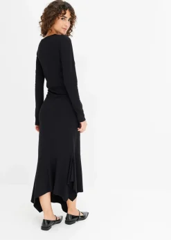 bonprix Bekleidung·Pullover & Strickjacken|Kleider|Jerseykleid mit asymmetrischem Saum schwarz