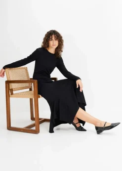 bonprix Bekleidung·Pullover & Strickjacken|Kleider|Jerseykleid mit asymmetrischem Saum schwarz