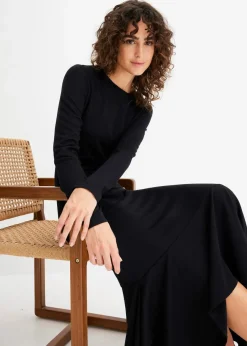 bonprix Bekleidung·Pullover & Strickjacken|Kleider|Jerseykleid mit asymmetrischem Saum schwarz