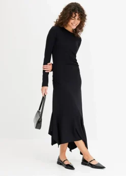 bonprix Bekleidung·Pullover & Strickjacken|Kleider|Jerseykleid mit asymmetrischem Saum schwarz