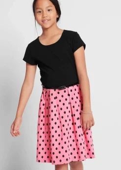 bonprix Mädchen 9-16 Jahre·Kleider & Jumpsuits|Mädchen 2-8 Jahre·Nachhaltigere Materialien|Jerseykleid mit Bio-Baumwolle schwarz/knallrosa