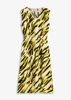 bonprix Bekleidung·Pullover & Strickjacken|Kleider|Jerseykleid mit Smock naturbeige/schwarz zebra bedruckt