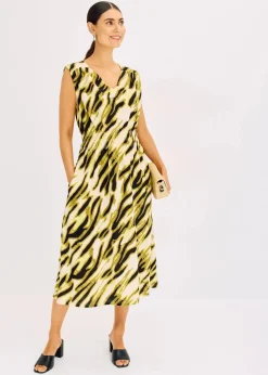 bonprix Bekleidung·Pullover & Strickjacken|Kleider|Jerseykleid mit Smock naturbeige/schwarz zebra bedruckt