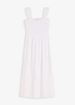 bonprix Bekleidung·Pullover & Strickjacken|Kleider|Jerseykleid mit Smok-Detail weiß